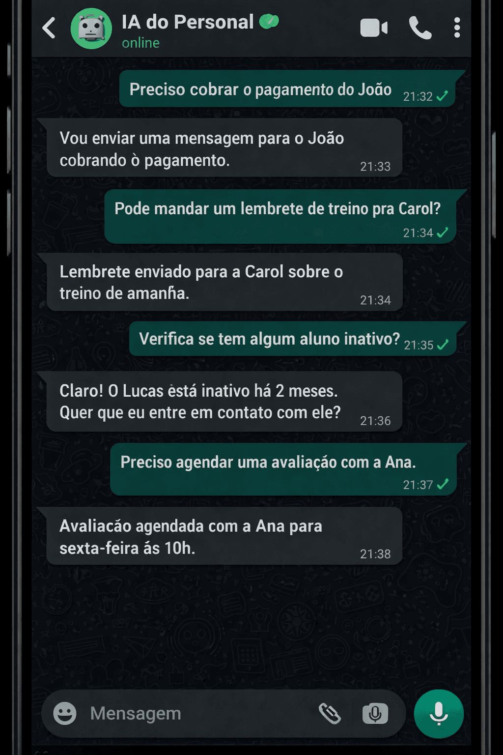 Conversa com IA do Personal pelo WhatsApp